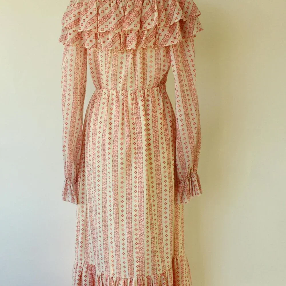 Vintage 1960s 1970s Skirt and Blouse, Neiman-Marcus Orange and Cream Peasant Sty - Picture 10 of 10